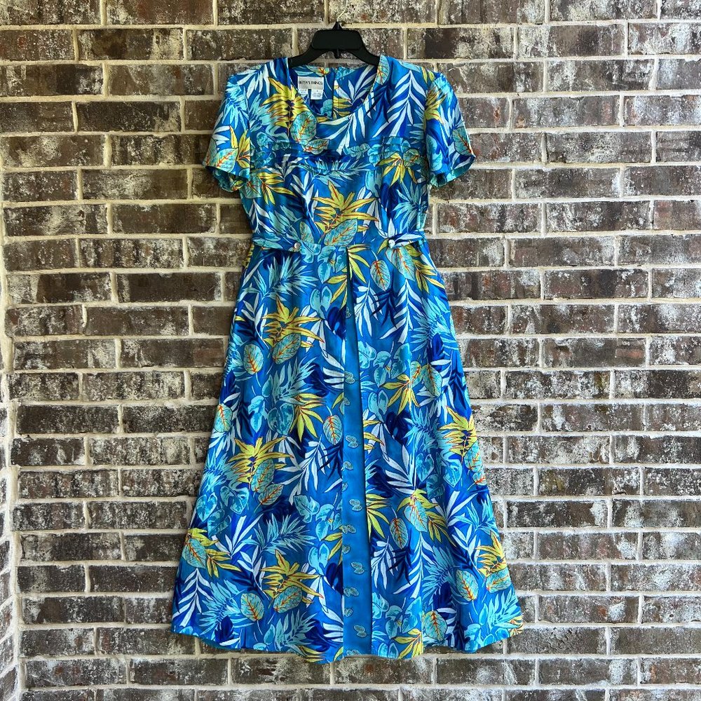 Betsy's Things Vintage Women's Dress Blue Yellow Floral MuuMuu Dress Size 8